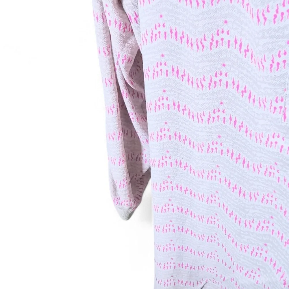 New Directions XL Pink Textured Roll Tab Sleeve Asymmetrical Hem Tunic Blouse - Picture 6 of 7